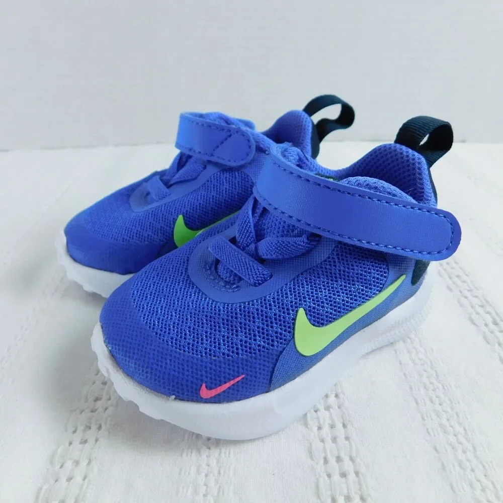Nike Revolution Sneakers Shoes 2C Ultramarine/Lime Toddler's purplish color EUC
